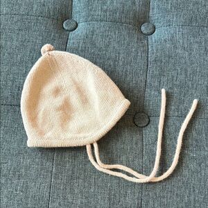 Cashmere Knit Baby Bonnet with Ties in Soft Pink